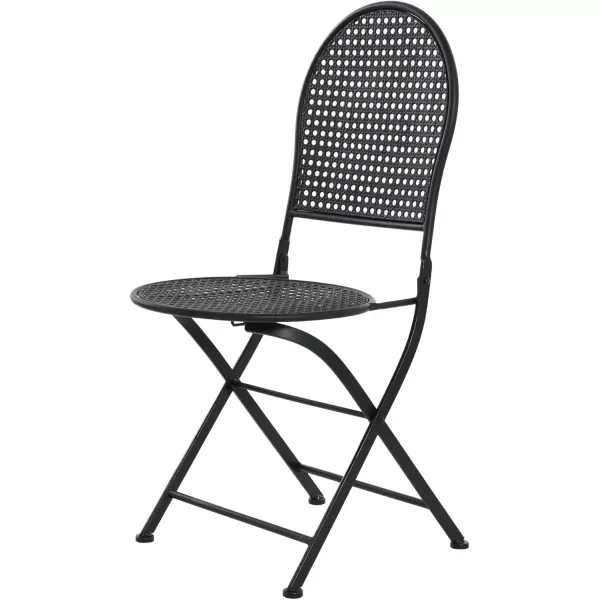 imageCreative CoOp Metal Cane Outdoor Bistro Patio Set with Table and 2 Folding Chairs White Set of 3 PiecesBlack