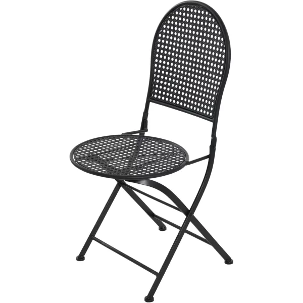 imageCreative CoOp Metal Cane Outdoor Bistro Patio Set with Table and 2 Folding Chairs White Set of 3 PiecesBlack