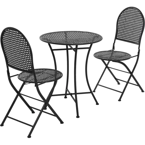 imageCreative CoOp Metal Cane Outdoor Bistro Patio Set with Table and 2 Folding Chairs White Set of 3 PiecesBlack