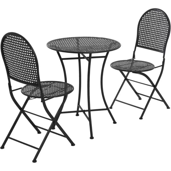 imageCreative CoOp Metal Cane Outdoor Bistro Patio Set with Table and 2 Folding Chairs White Set of 3 PiecesBlack