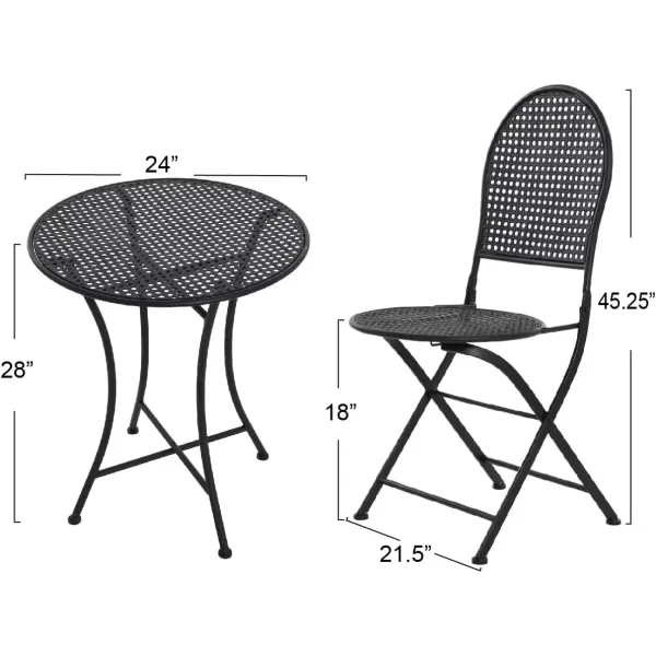 imageCreative CoOp Metal Cane Outdoor Bistro Patio Set with Table and 2 Folding Chairs White Set of 3 PiecesBlack