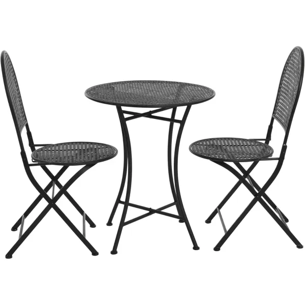 imageCreative CoOp Metal Cane Outdoor Bistro Patio Set with Table and 2 Folding Chairs White Set of 3 PiecesBlack