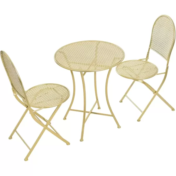 imageCreative CoOp Metal Cane Outdoor Bistro Patio Set with Table and 2 Folding Chairs White Set of 3 PiecesGold