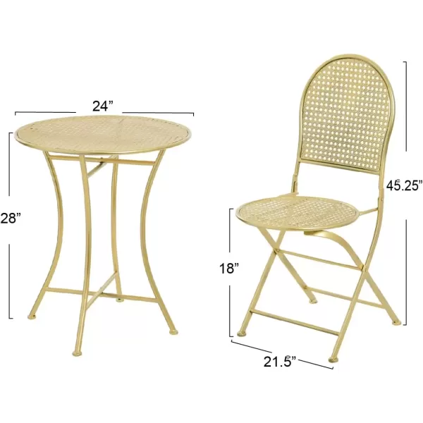 imageCreative CoOp Metal Cane Outdoor Bistro Patio Set with Table and 2 Folding Chairs White Set of 3 PiecesGold