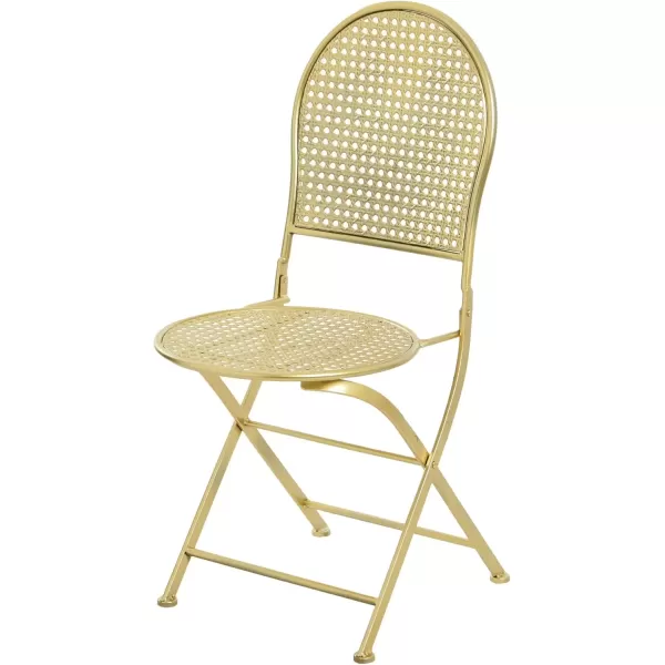 imageCreative CoOp Metal Cane Outdoor Bistro Patio Set with Table and 2 Folding Chairs White Set of 3 PiecesGold