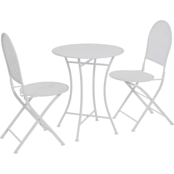imageCreative CoOp Metal Cane Outdoor Bistro Patio Set with Table and 2 Folding Chairs White Set of 3 PiecesWhite