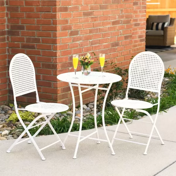 imageCreative CoOp Metal Cane Outdoor Bistro Patio Set with Table and 2 Folding Chairs White Set of 3 PiecesWhite