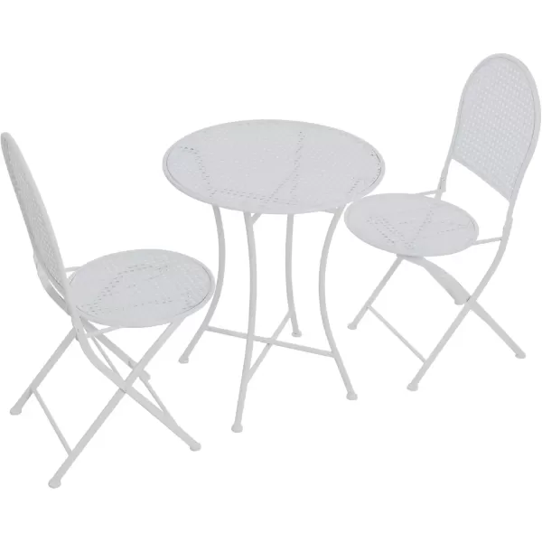 imageCreative CoOp Metal Cane Outdoor Bistro Patio Set with Table and 2 Folding Chairs White Set of 3 PiecesWhite