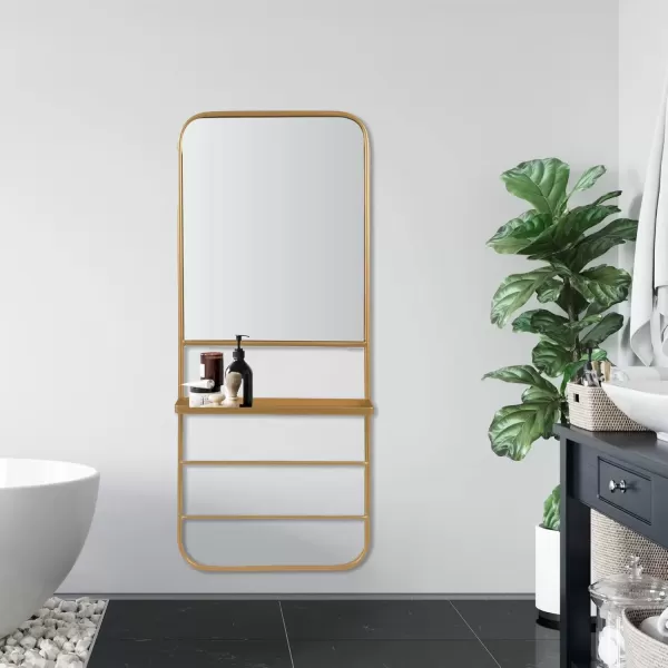 imageCreative CoOp Metal Framed Wall Mirror with Shelf and 2 Rods Gold
