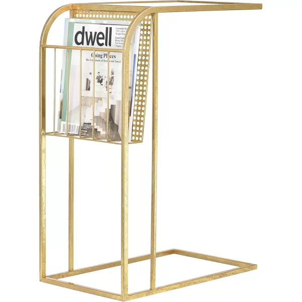 imageCreative CoOp Metal Side Table with Magazine Rack and Glass Top Gold