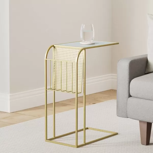 imageCreative CoOp Metal Side Table with Magazine Rack and Glass Top Gold