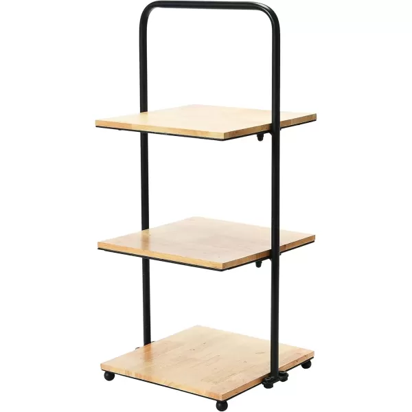 imageCreative CoOp Modern Decorative 3 Shelves Solid Wood Kitchen Coffee or Tea Station and Plant Holder Black Tiered TrayBlack