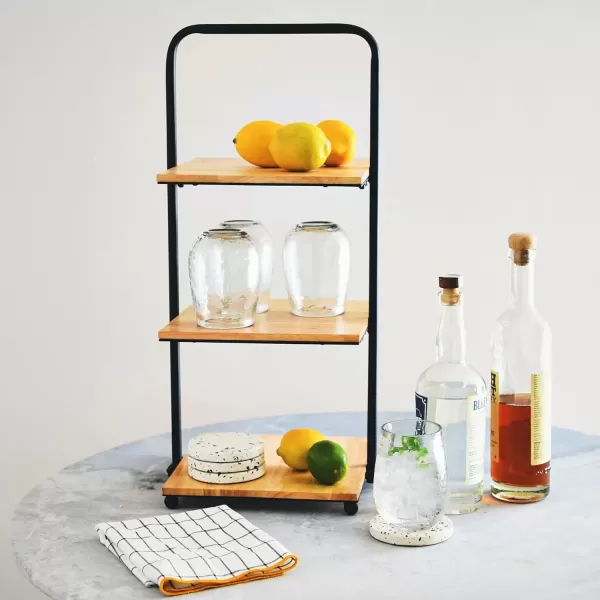 imageCreative CoOp Modern Decorative 3 Shelves Solid Wood Kitchen Coffee or Tea Station and Plant Holder Black Tiered TrayBlack