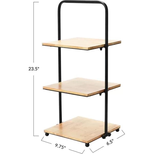 imageCreative CoOp Modern Decorative 3 Shelves Solid Wood Kitchen Coffee or Tea Station and Plant Holder Black Tiered TrayBlack