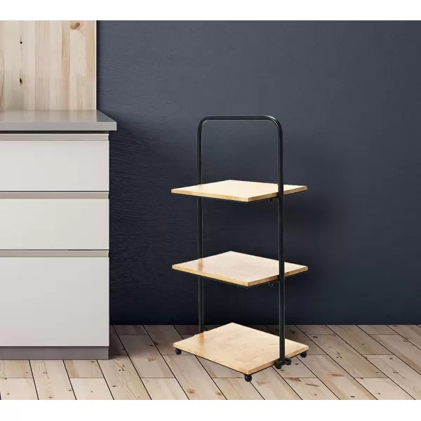 imageCreative CoOp Modern Decorative 3 Shelves Solid Wood Kitchen Coffee or Tea Station and Plant Holder Black Tiered TrayBlack