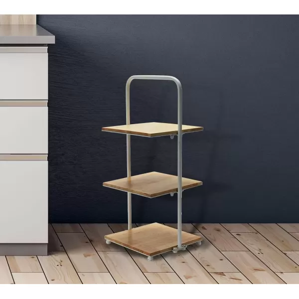 imageCreative CoOp Modern Decorative 3 Shelves Solid Wood Kitchen Coffee or Tea Station and Plant Holder Black Tiered TrayWhite