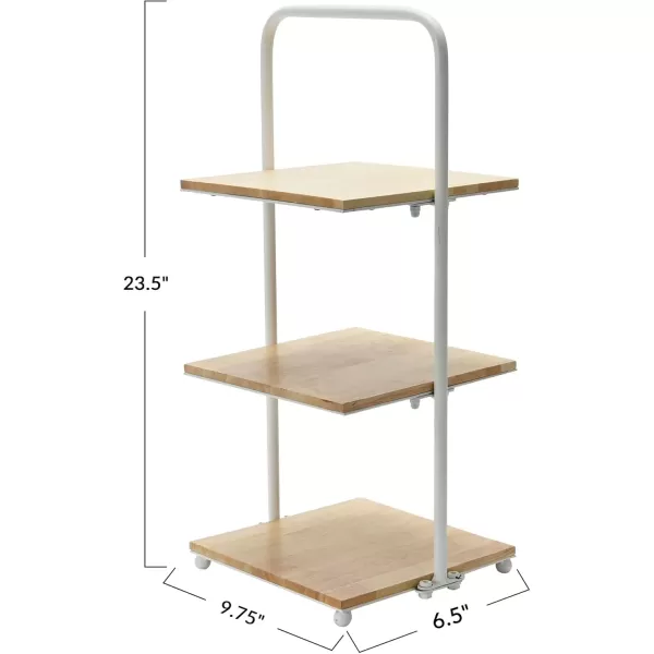 imageCreative CoOp Modern Decorative 3 Shelves Solid Wood Kitchen Coffee or Tea Station and Plant Holder Black Tiered TrayWhite