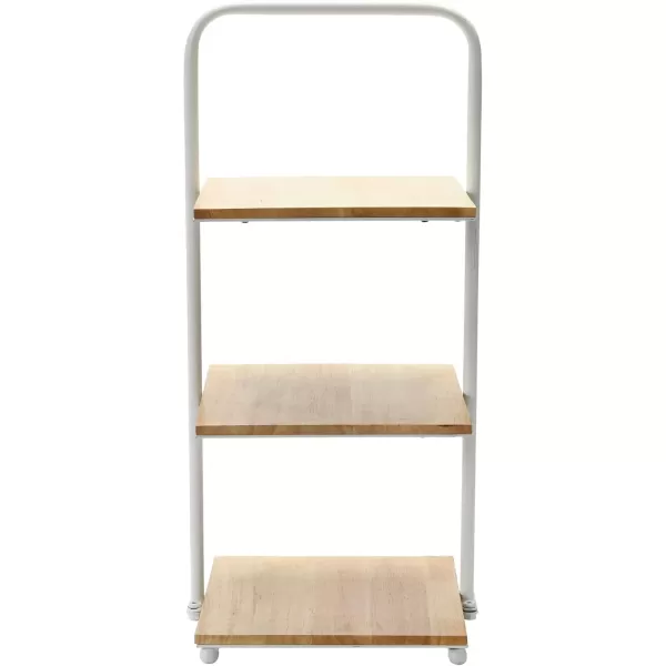 imageCreative CoOp Modern Decorative 3 Shelves Solid Wood Kitchen Coffee or Tea Station and Plant Holder Black Tiered TrayWhite