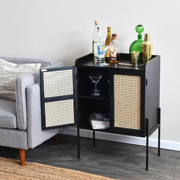 imageCreative CoOp Modern Wood and Metal Cane Panels White Bar CabinetBlack Finish