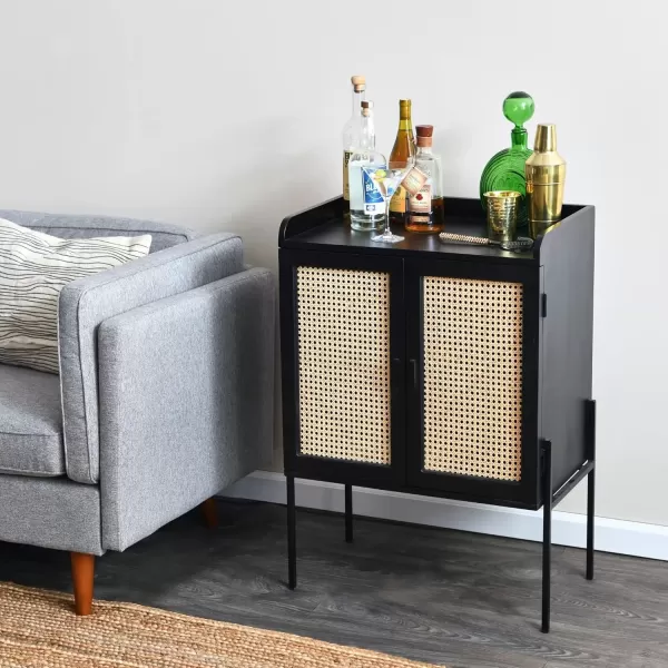 imageCreative CoOp Modern Wood and Metal Cane Panels White Bar CabinetBlack Finish