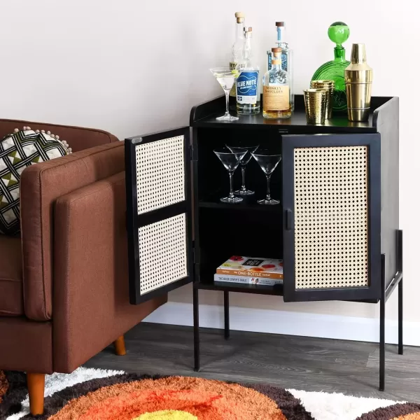 imageCreative CoOp Modern Wood and Metal Cane Panels White Bar CabinetBlack Finish