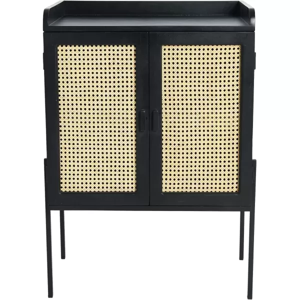 imageCreative CoOp Modern Wood and Metal Cane Panels White Bar CabinetBlack Finish