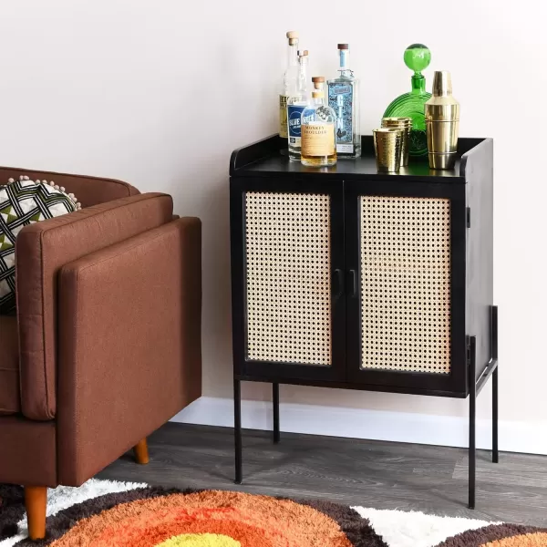 imageCreative CoOp Modern Wood and Metal Cane Panels White Bar CabinetBlack Finish