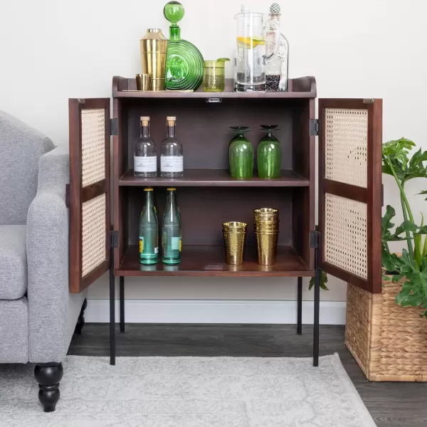imageCreative CoOp Modern Wood and Metal Cane Panels White Bar CabinetWalnut
