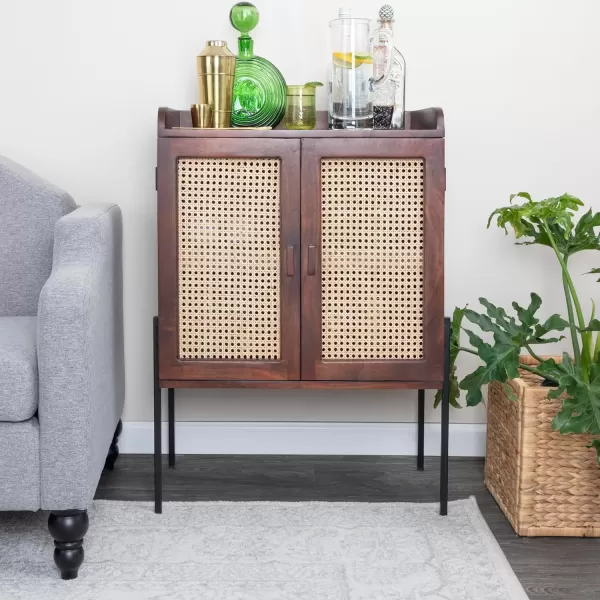 imageCreative CoOp Modern Wood and Metal Cane Panels White Bar CabinetWalnut