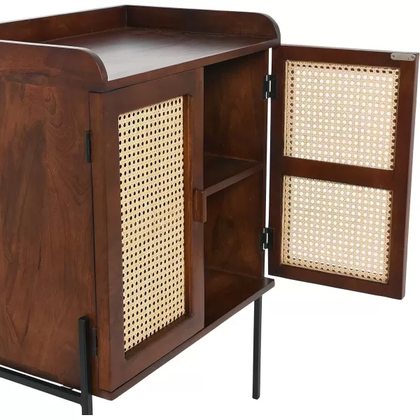 imageCreative CoOp Modern Wood and Metal Cane Panels White Bar CabinetWalnut