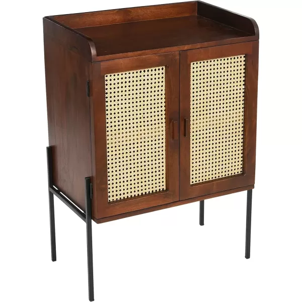 imageCreative CoOp Modern Wood and Metal Cane Panels White Bar CabinetWalnut
