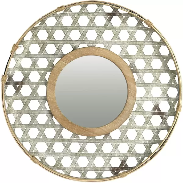 imageCreative CoOp Round Metal Wall Wood Frame and Galvanized Finish Mirror
