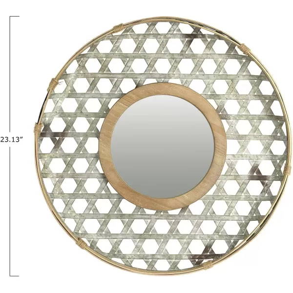imageCreative CoOp Round Metal Wall Wood Frame and Galvanized Finish Mirror