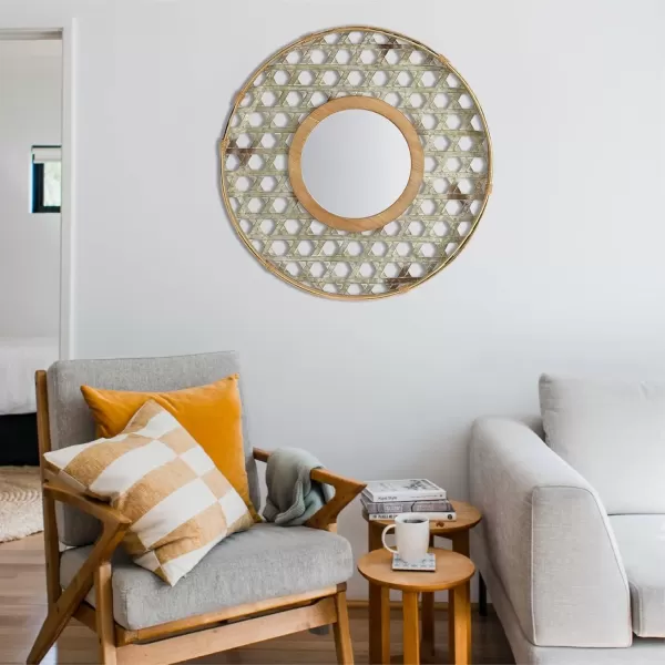 imageCreative CoOp Round Metal Wall Wood Frame and Galvanized Finish Mirror