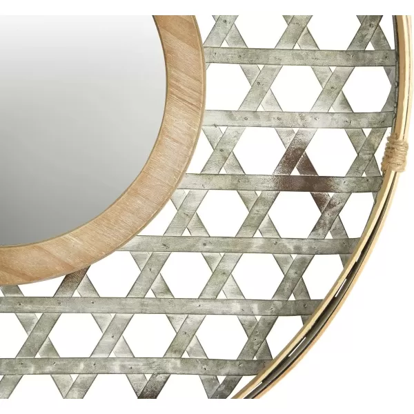 imageCreative CoOp Round Metal Wall Wood Frame and Galvanized Finish Mirror