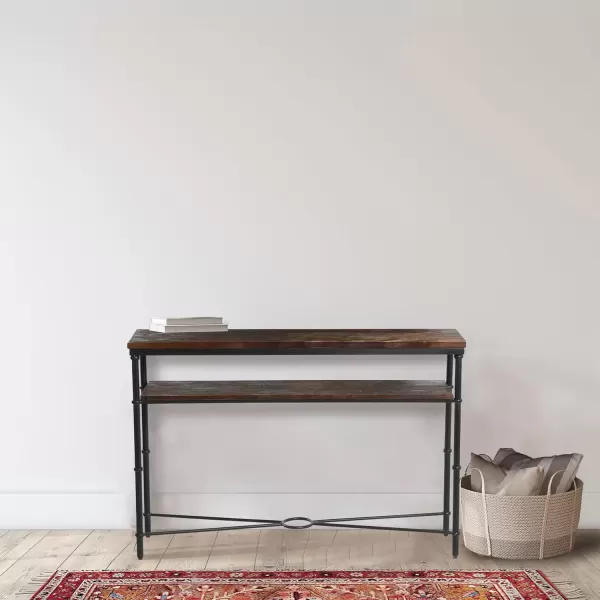 imageCreative CoOp Saratoga Rustic Solid Wood and Metal End Table with Storage Shelf Warm Walnut FinishBarn Door Grey