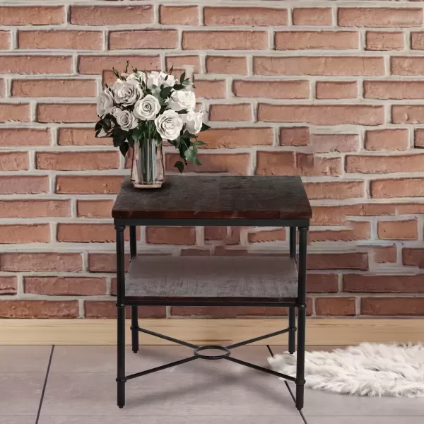 imageCreative CoOp Saratoga Rustic Solid Wood and Metal End Table with Storage Shelf Warm Walnut FinishBarn Door Grey