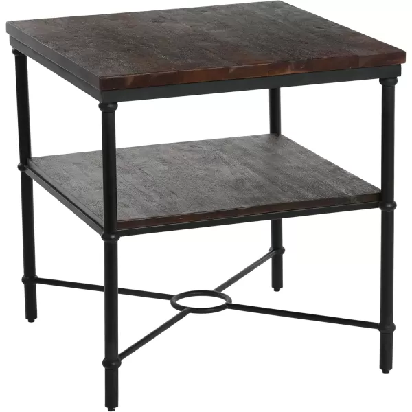 imageCreative CoOp Saratoga Rustic Solid Wood and Metal End Table with Storage Shelf Warm Walnut FinishBarn Door Grey