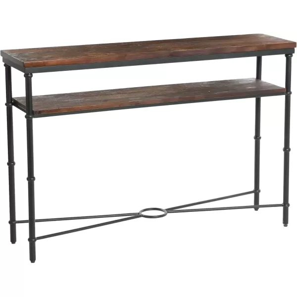 imageCreative CoOp Saratoga Rustic Solid Wood and Metal End Table with Storage Shelf Warm Walnut FinishBarn Door Grey