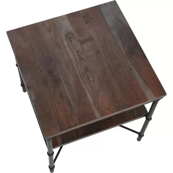 imageCreative CoOp Saratoga Rustic Solid Wood and Metal End Table with Storage Shelf Warm Walnut FinishBarn Door Grey
