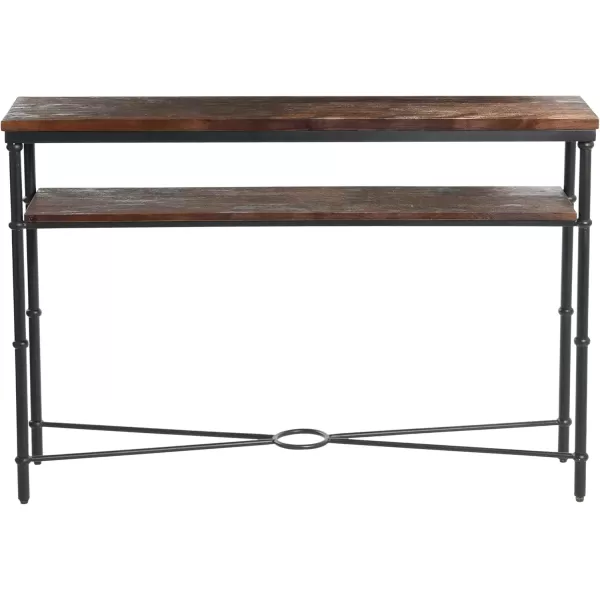 imageCreative CoOp Saratoga Rustic Solid Wood and Metal End Table with Storage Shelf Warm Walnut FinishBarn Door Grey