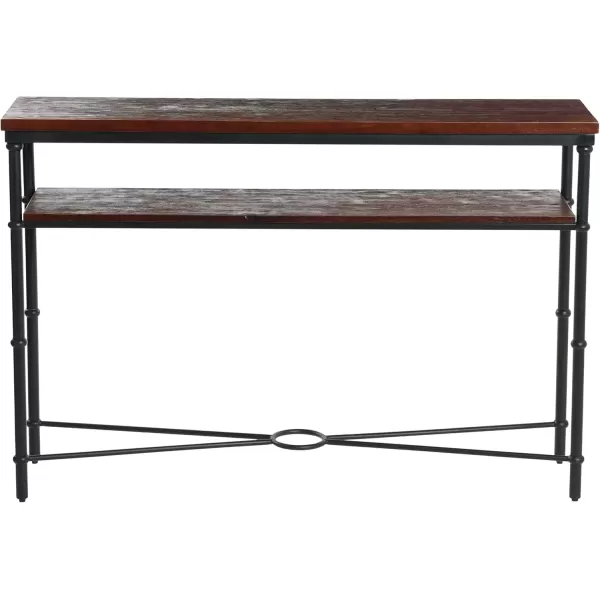 imageCreative CoOp Saratoga Rustic Solid Wood and Metal End Table with Storage Shelf Warm Walnut FinishDark Chestnut Finish