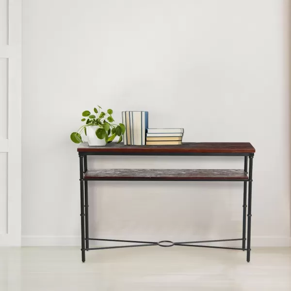imageCreative CoOp Saratoga Rustic Solid Wood and Metal End Table with Storage Shelf Warm Walnut FinishDark Chestnut Finish