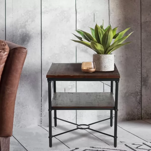 imageCreative CoOp Saratoga Rustic Solid Wood and Metal End Table with Storage Shelf Warm Walnut FinishDark Chestnut Finish