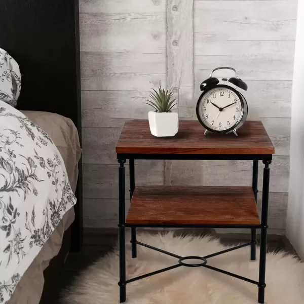 imageCreative CoOp Saratoga Rustic Solid Wood and Metal End Table with Storage Shelf Warm Walnut FinishWarm Walnut Finish