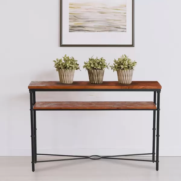 imageCreative CoOp Saratoga Rustic Solid Wood and Metal End Table with Storage Shelf Warm Walnut FinishWarm Walnut Finish