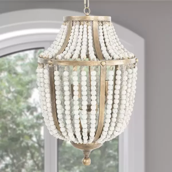 imageCreative Coop EC0269 Creative CoOp Metal Chandelier with Wood Beads Ceiling Lights Antique Brass and Distressed GreyBrass