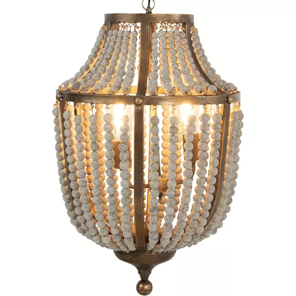 imageCreative Coop EC0269 Creative CoOp Metal Chandelier with Wood Beads Ceiling Lights Antique Brass and Distressed GreyBrass