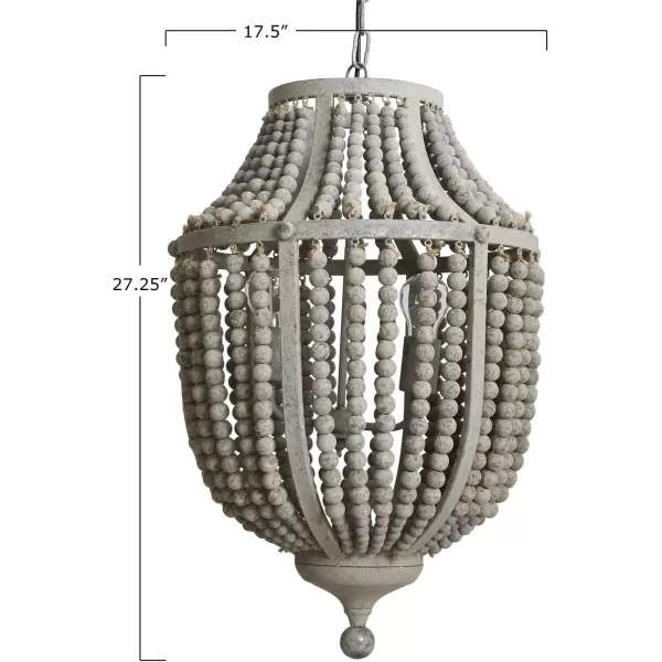 imageCreative Coop EC0269 Creative CoOp Metal Chandelier with Wood Beads Ceiling Lights Antique Brass and Distressed GreySilver