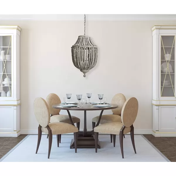 imageCreative Coop EC0269 Creative CoOp Metal Chandelier with Wood Beads Ceiling Lights Antique Brass and Distressed GreySilver